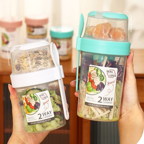 Portable Breakfast Oatmeal Cereal Nut Yogurt Salad Cup Container Set With Fork Sauce Cup Lid Bento Food Bowl Kitchen Lunch Box